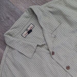 Tommy Bahama Cream and Green Grid Shirt Men's XL 100% Silk